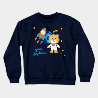 Space cat or astronaut in a space suit with cartoon style Crewneck Sweatshirt